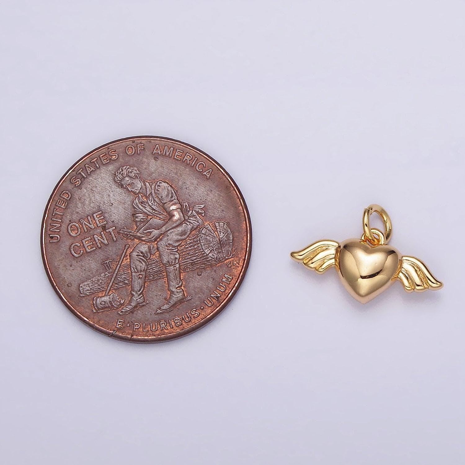 16k gold filled mini heart angel wings add-on charm | ag095