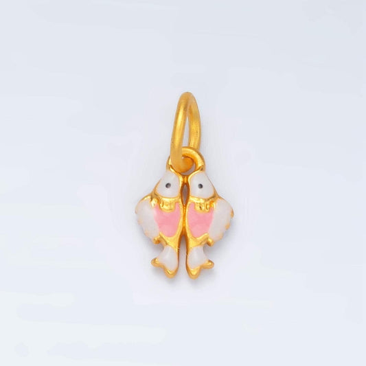 24k gold filled 2 lover birds, heart chested animal charm | m-148