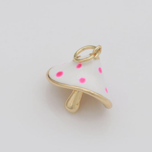 Dainty gold filled magic mushroom charm white mushroom pendant novelty charm 3d fungi jewelry gift funky for bracelet necklace earring m-605
