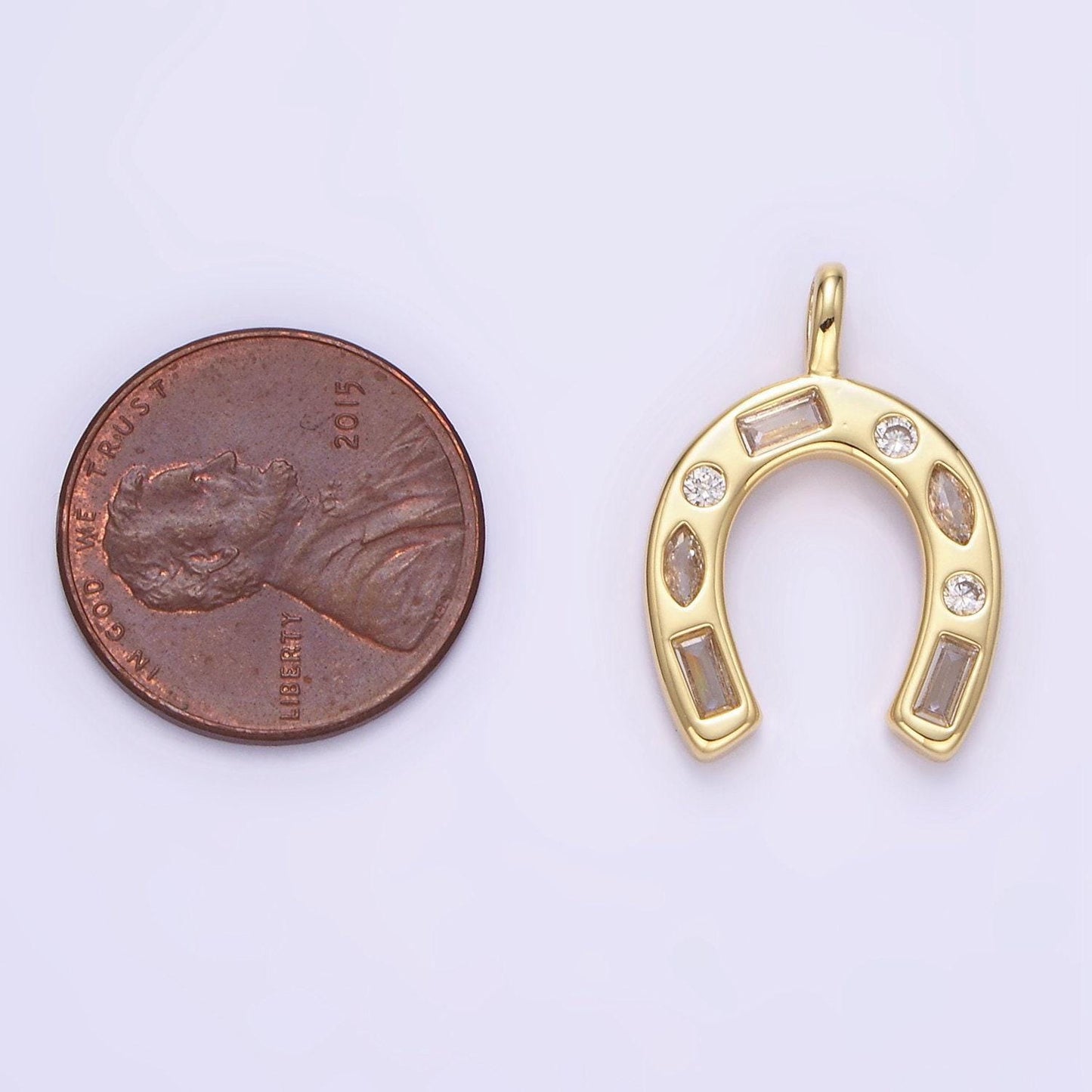 Gold horse shoe charms 24k gold filled lucky pendant cz horseshoe charm bracelet necklace for diy jewelry making supply aa1331