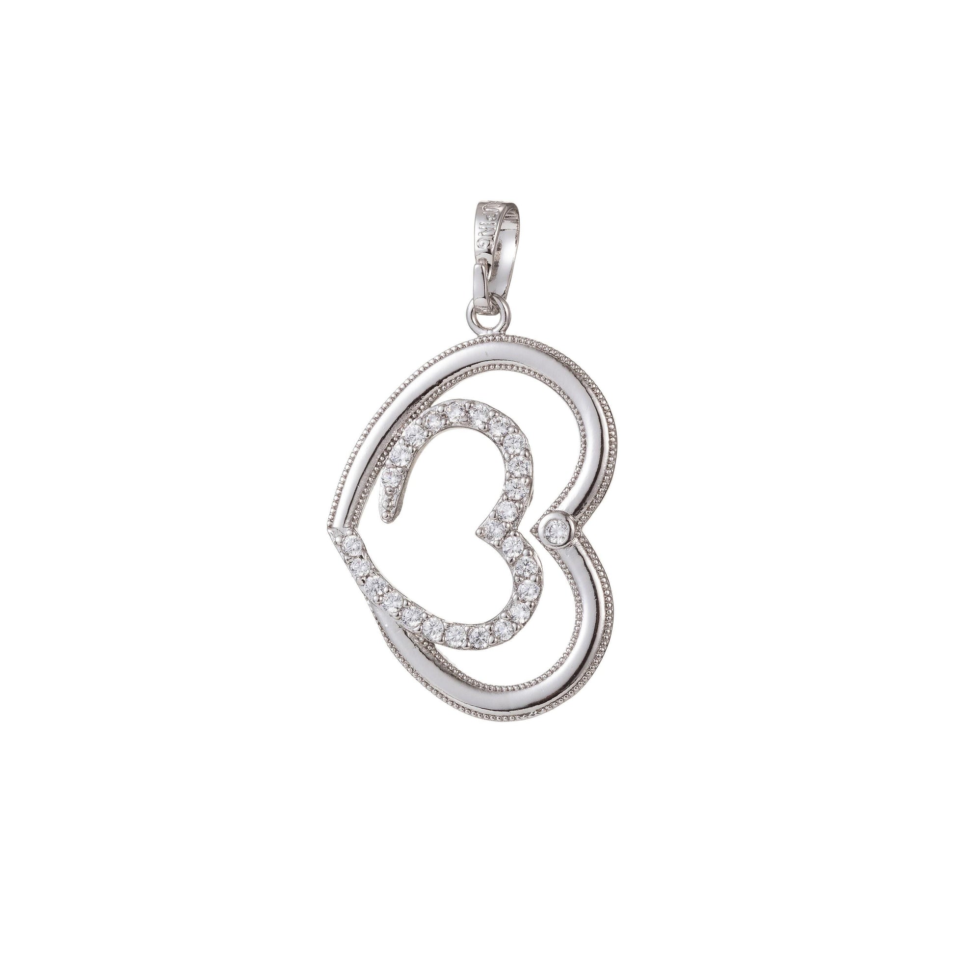1pc white gold micro pave cz heart pendant charm, link heart micro pave cz pendant charm, white pendant, for diy jewelry