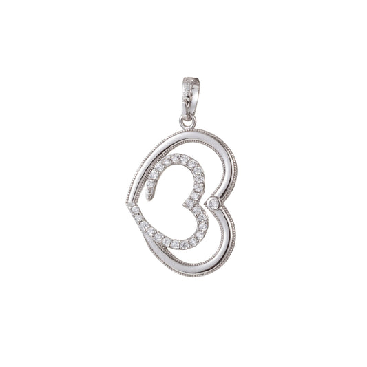 1pc white gold micro pave cz heart pendant charm, link heart micro pave cz pendant charm, white pendant, for diy jewelry