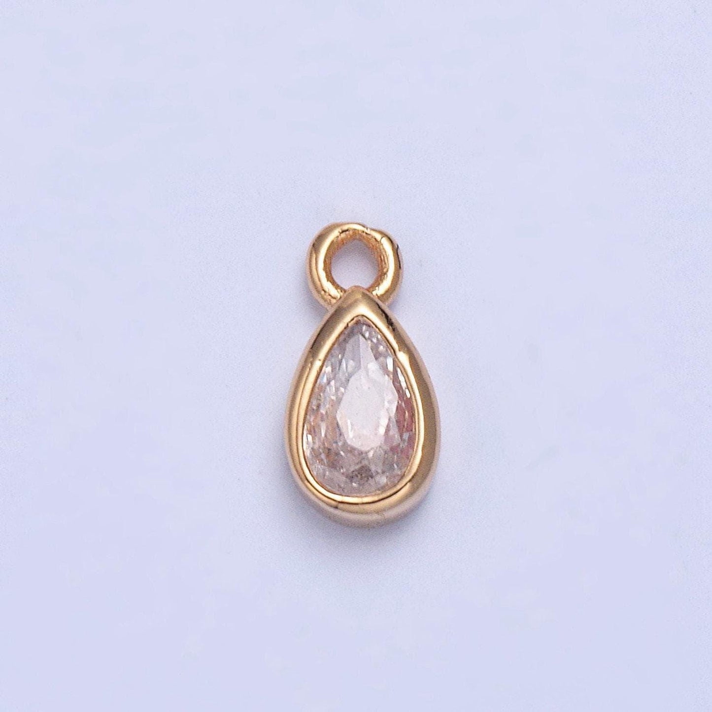 24k gold mini teardrop cz clear stone pendant, add on tear drop shape charm dainty crystal cz stone for necklace bracelet supply | x-028