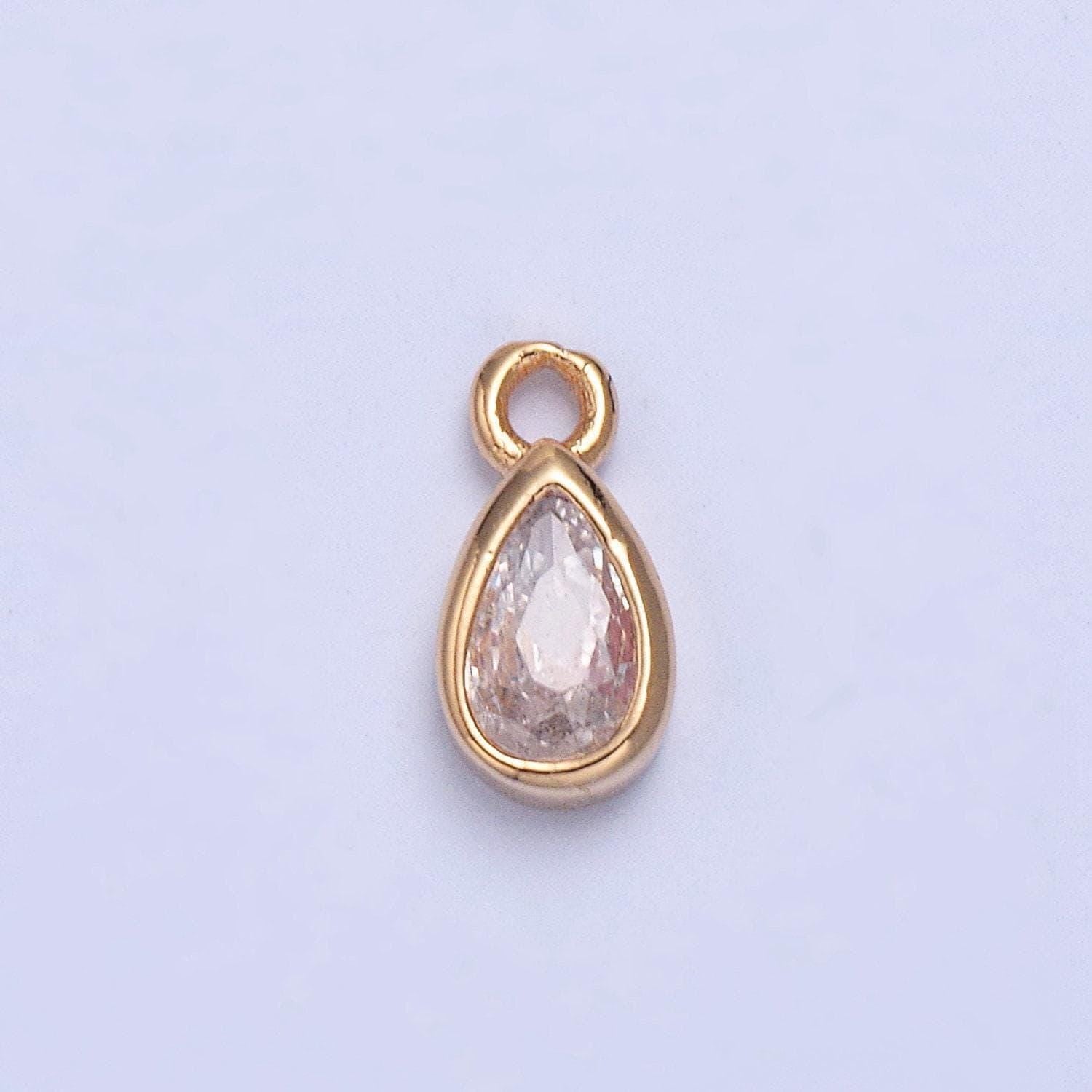 24k gold mini teardrop cz clear stone pendant, add on tear drop shape charm dainty crystal cz stone for necklace bracelet supply | x-028
