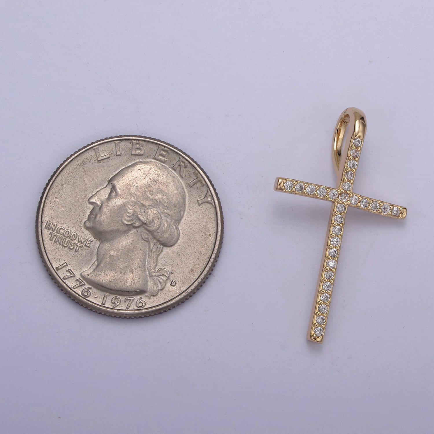 Large gold cubic zirconia cross pendant - 18k gold filled religious cross pendant christian catholic cross rosary h-424
