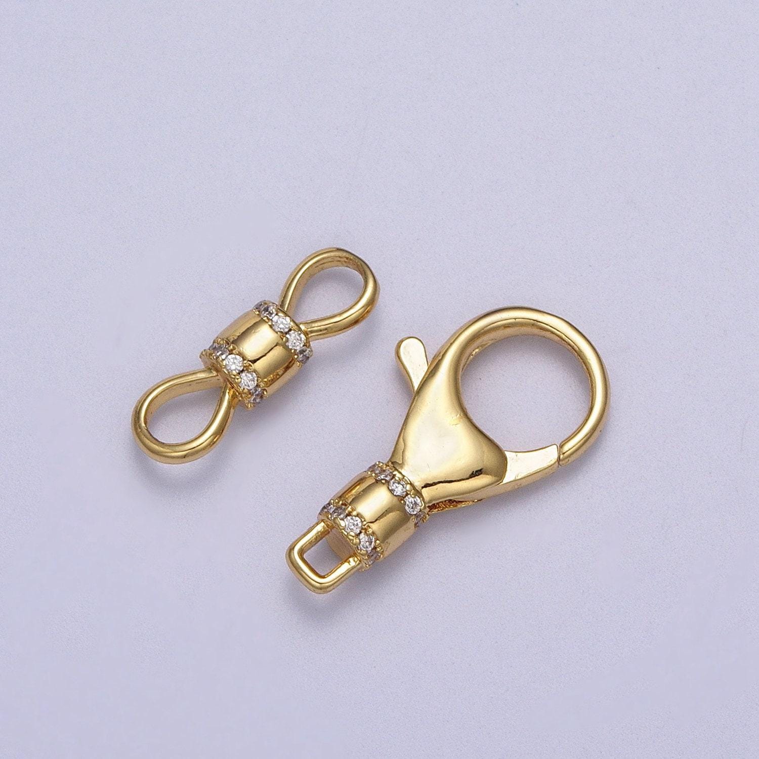 Gold, silver lobster clasps with hook in micro paved cz jewelry end clasp closure supply for jewelry making z-041