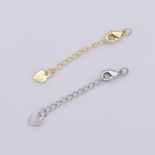 18k gold filled chain extender for necklace bracelet supply component findings extenders w/ heart charm + lobster clasp | l-467, l-468
