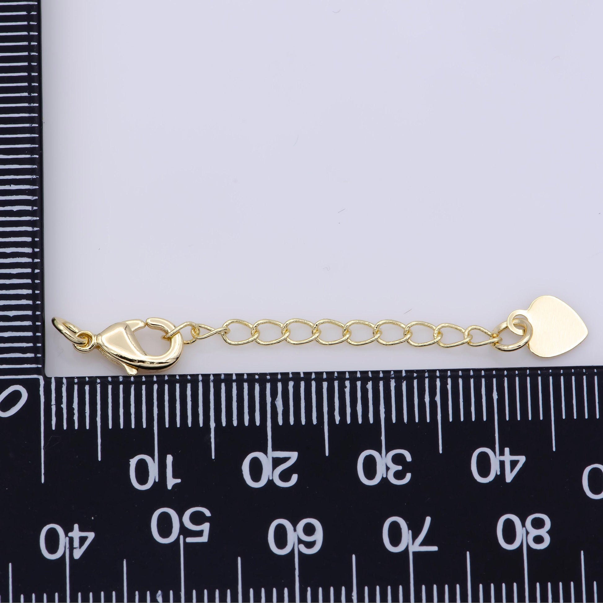 18k gold filled chain extender for necklace bracelet supply component findings extenders w/ heart charm + lobster clasp | l-467, l-468