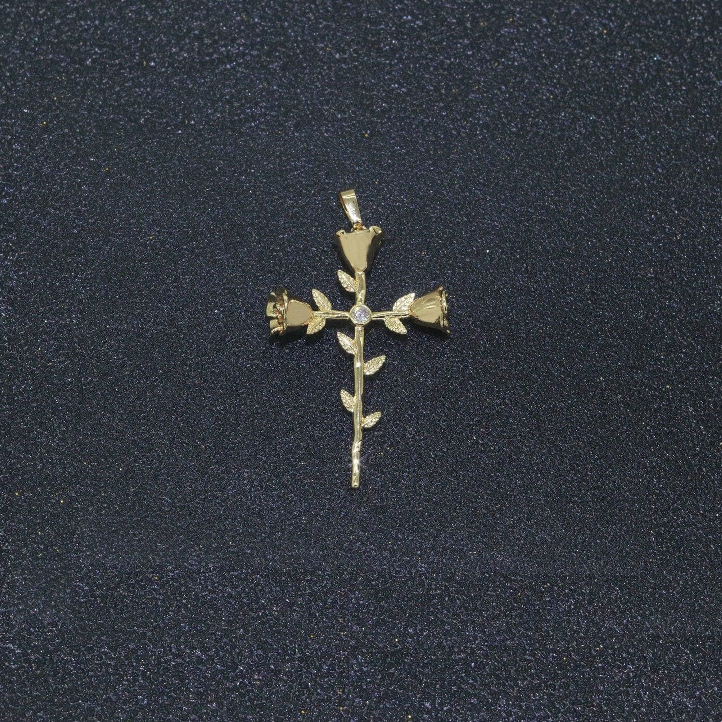 Dainty gold filled rose cross charms cross pendants rose vine religious charms rosary parts jewelry supplies 34x23mm