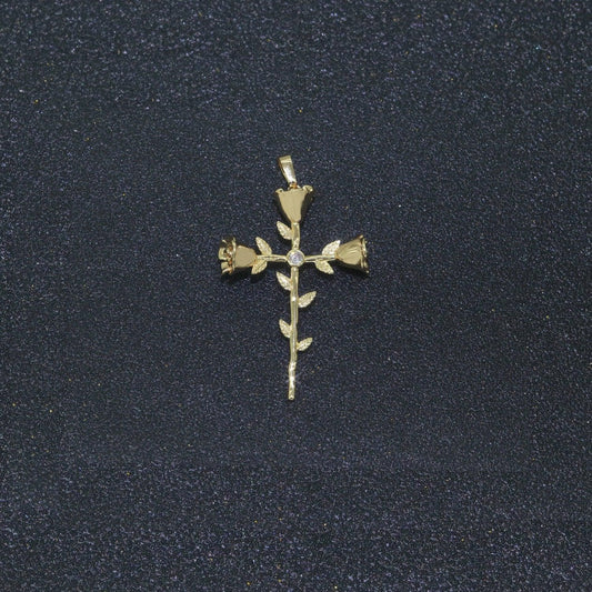 Dainty gold filled rose cross charms cross pendants rose vine religious charms rosary parts jewelry supplies 34x23mm