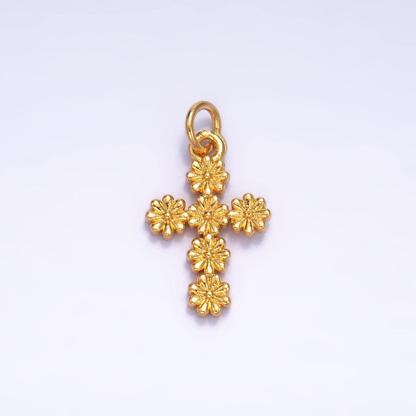 Mini gold cross pendant daisy flower cross charm for religious jewelry making supply w325