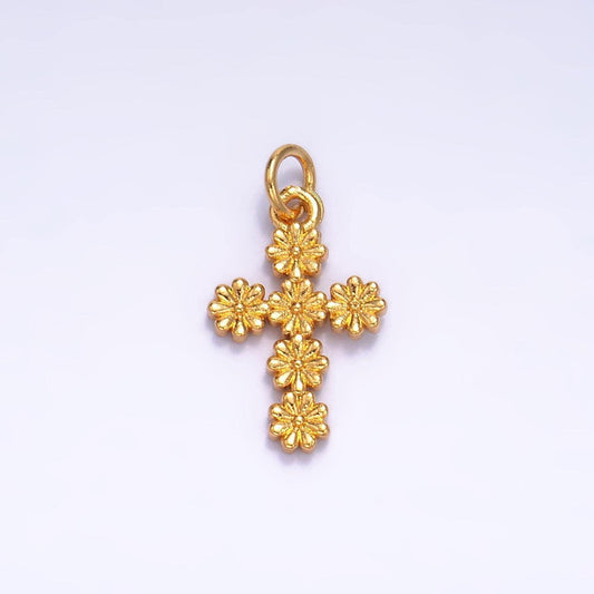 Mini gold cross pendant daisy flower cross charm for religious jewelry making supply w325