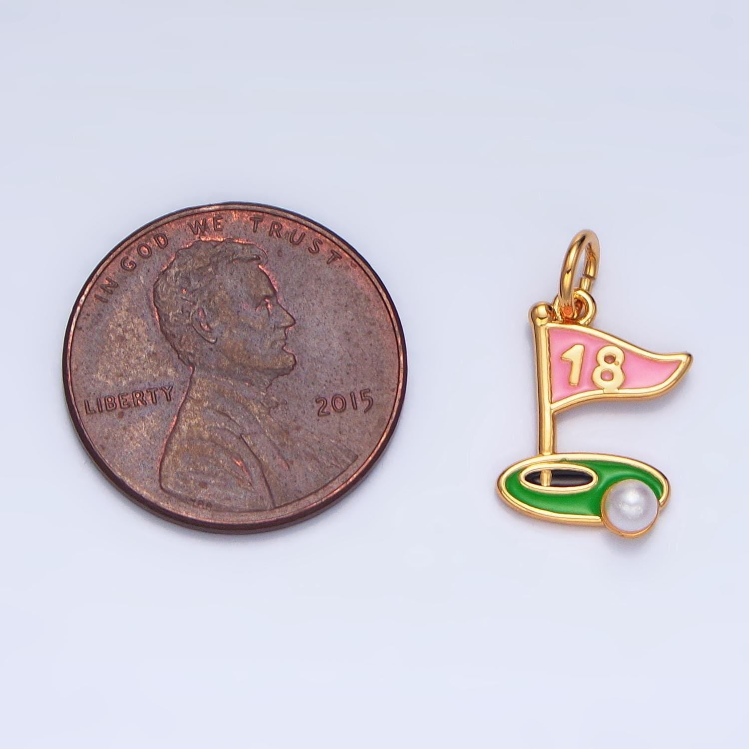 Enamel golf flag charm 18 hole charm dainty silver gold charm green hole in one charm e371