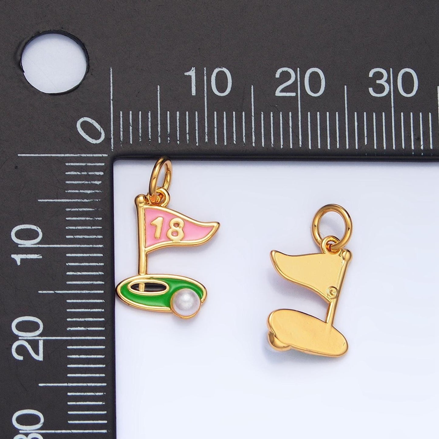 Enamel golf flag charm 18 hole charm dainty silver gold charm green hole in one charm e371