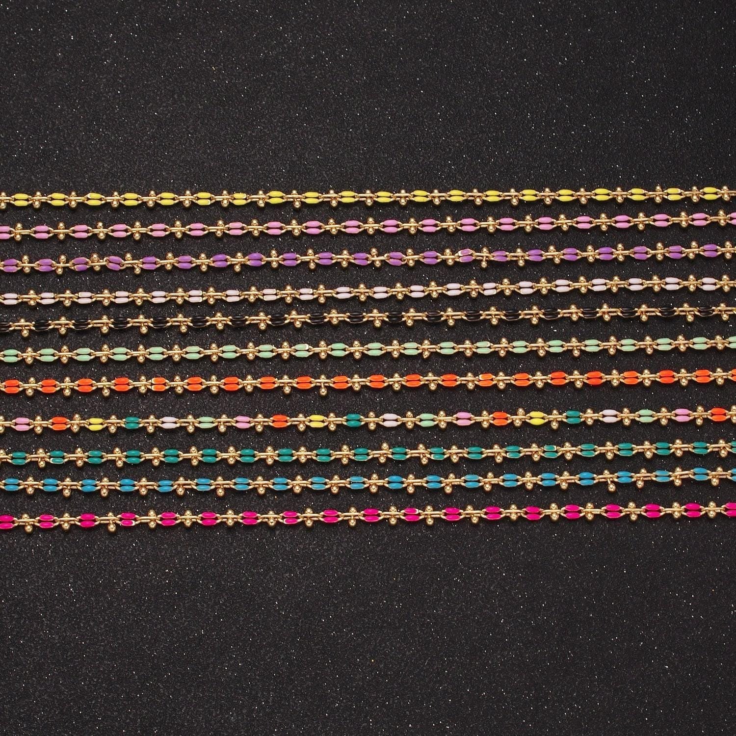 Dainty multicolor enamel cable chain by yard, colorful enamel chain wholesale bulk roll chain jewelry | roll-803~roll-813