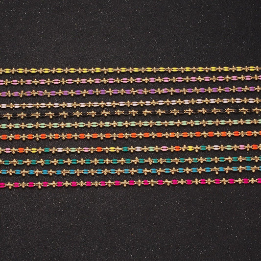 Dainty multicolor enamel cable chain by yard, colorful enamel chain wholesale bulk roll chain jewelry | roll-803~roll-813