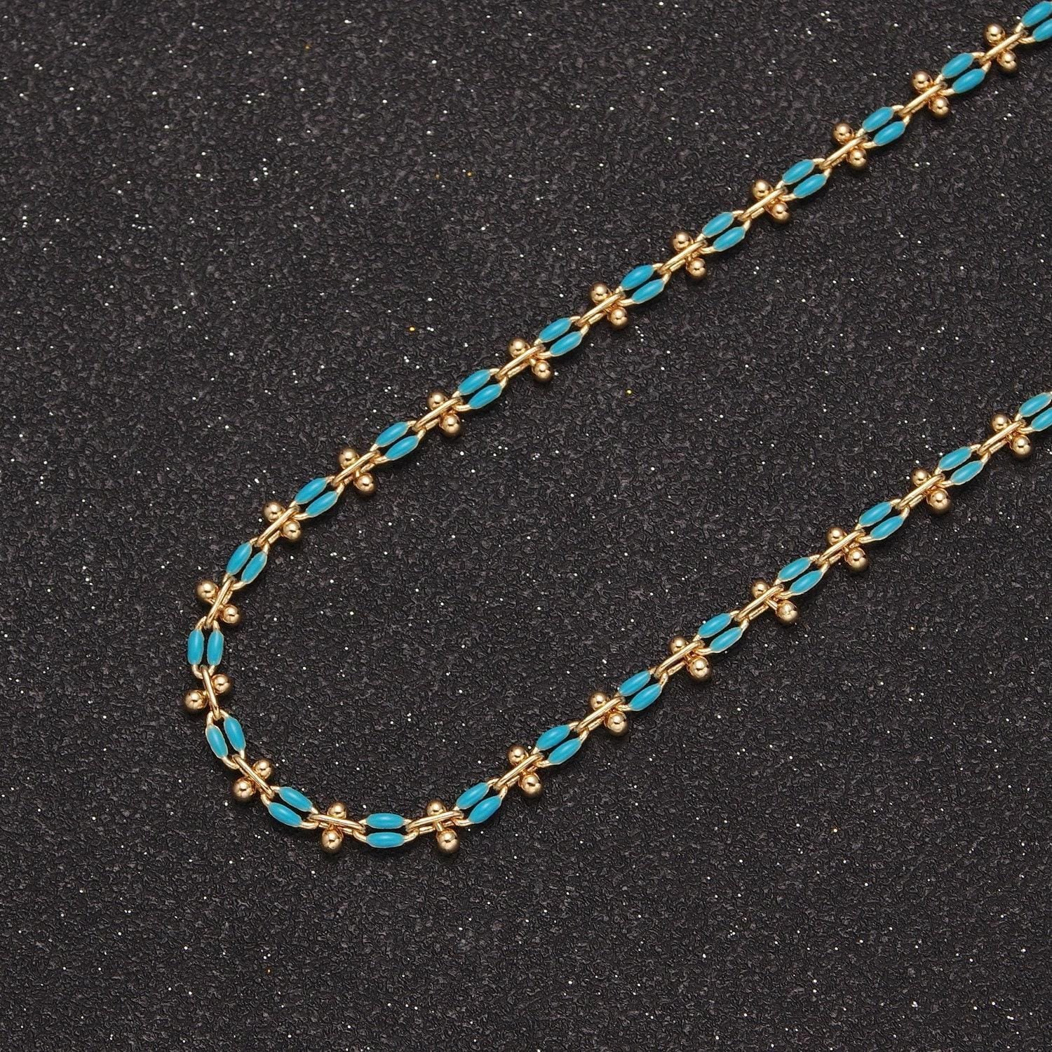 Dainty multicolor enamel cable chain by yard, colorful enamel chain wholesale bulk roll chain jewelry | roll-803~roll-813