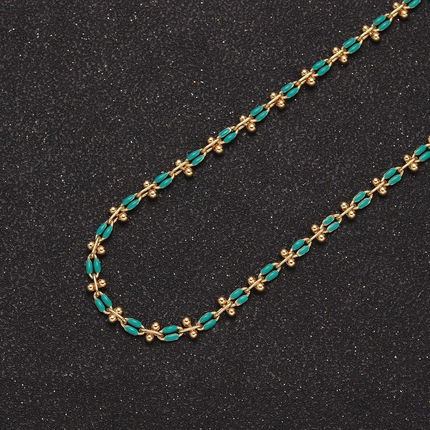 Dainty multicolor enamel cable chain by yard, colorful enamel chain wholesale bulk roll chain jewelry | roll-803~roll-813