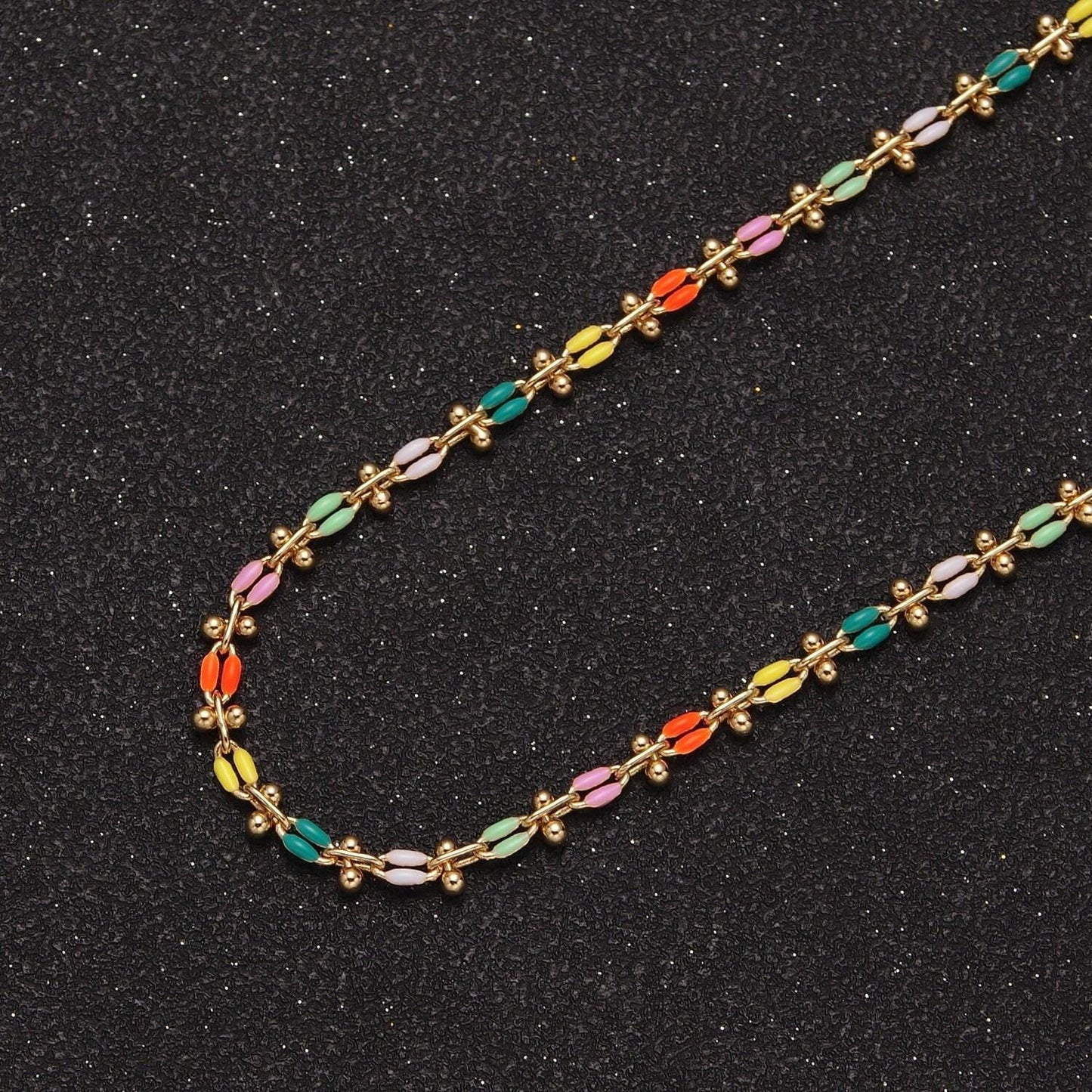 Dainty multicolor enamel cable chain by yard, colorful enamel chain wholesale bulk roll chain jewelry | roll-803~roll-813