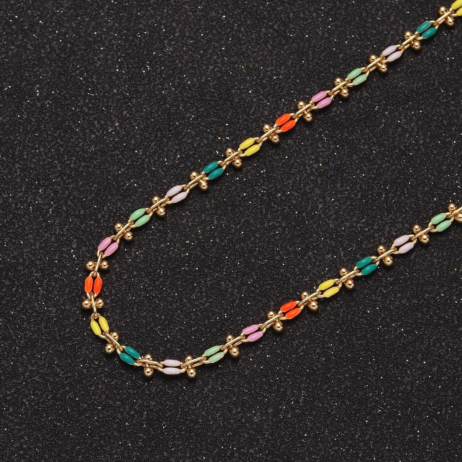 Dainty multicolor enamel cable chain by yard, colorful enamel chain wholesale bulk roll chain jewelry | roll-803~roll-813
