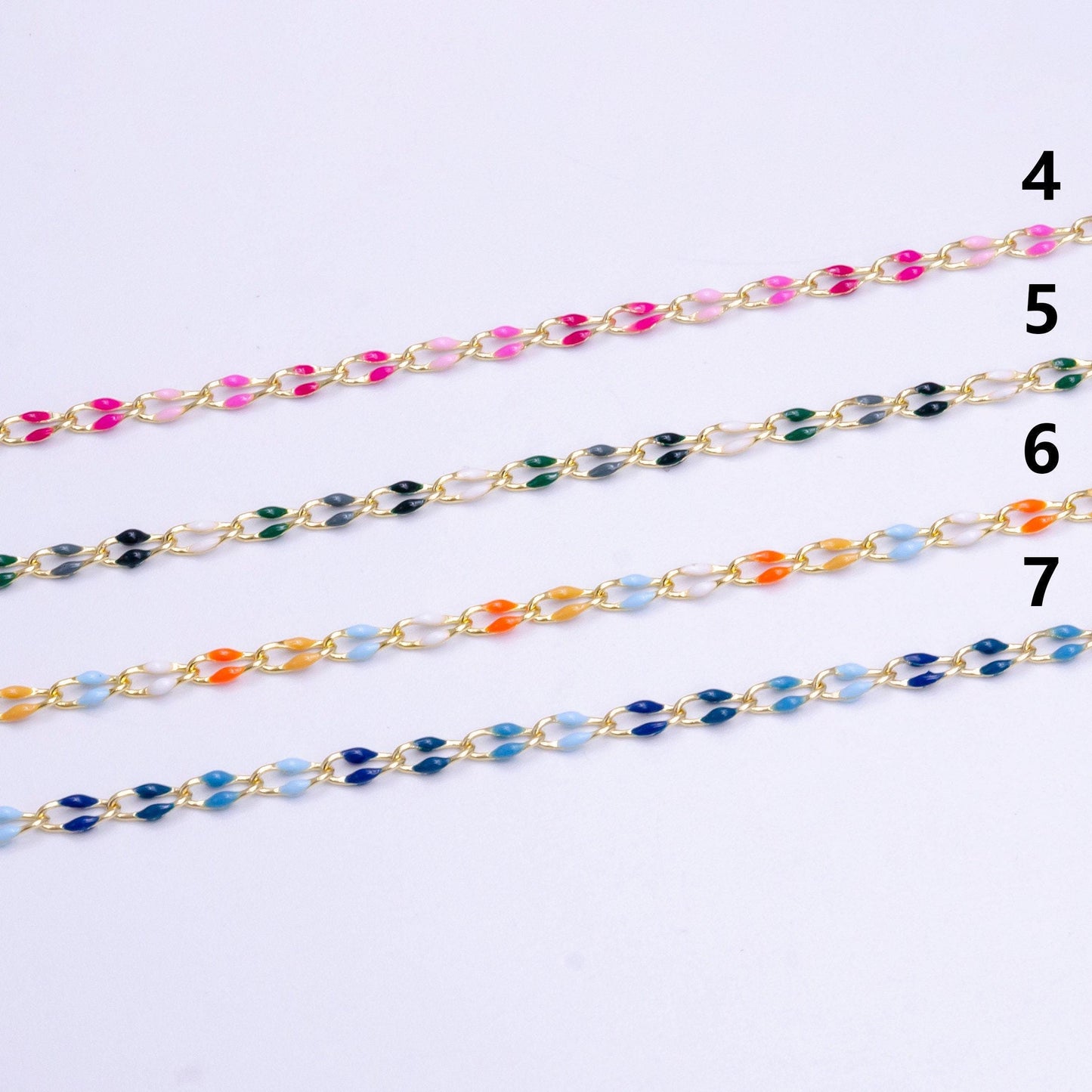 Dainty enamel chain rainbow seasonal chain permanent jewelry wholesale soft pastel enamel chain, red white blue enamel gold chain roll1422