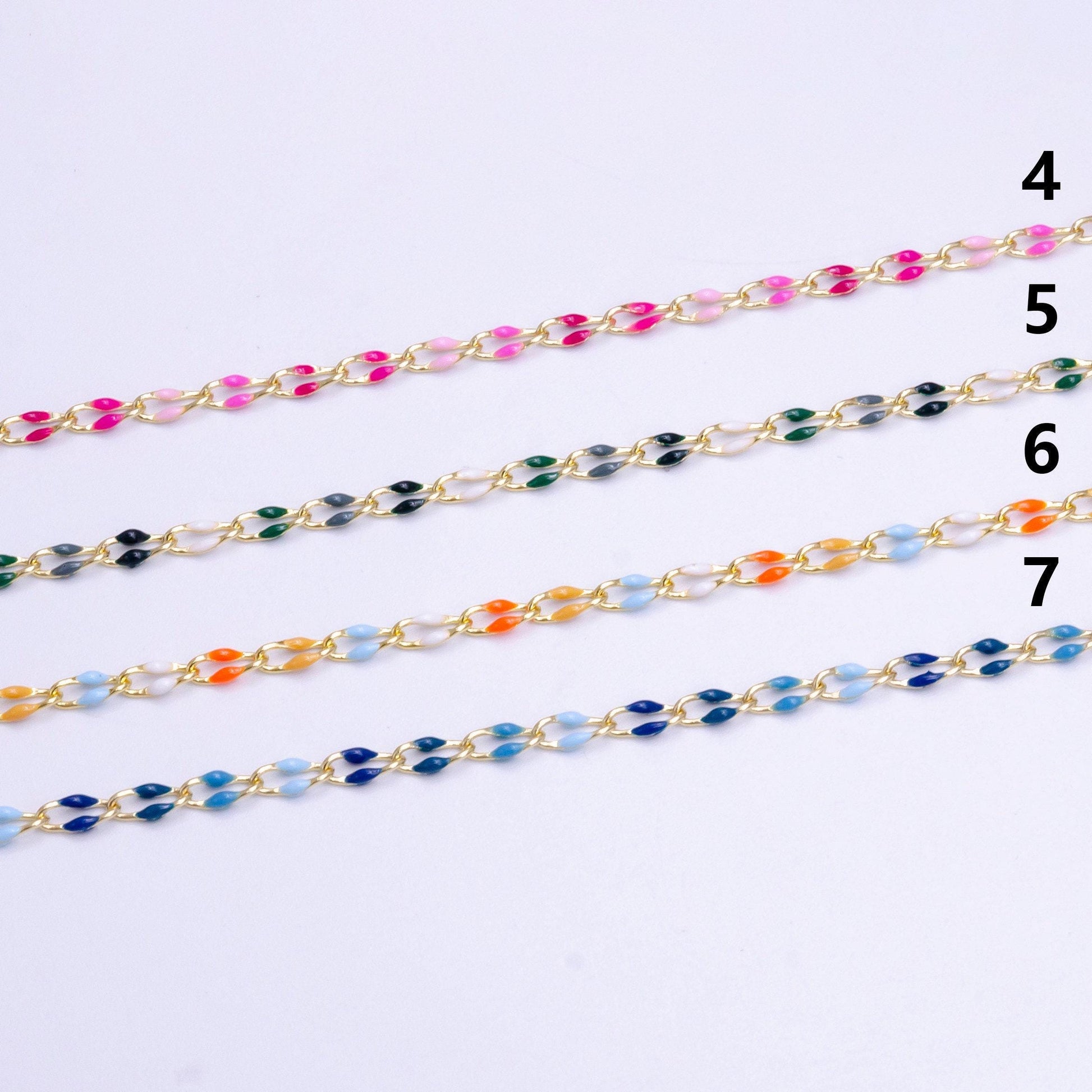 Dainty enamel chain rainbow seasonal chain permanent jewelry wholesale soft pastel enamel chain, red white blue enamel gold chain roll1422
