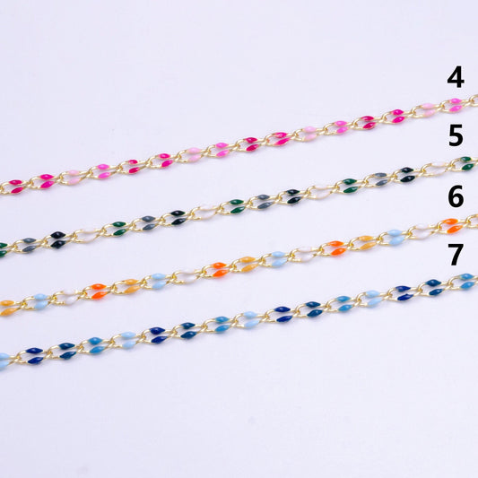 Dainty enamel chain rainbow seasonal chain permanent jewelry wholesale soft pastel enamel chain, red white blue enamel gold chain roll1422