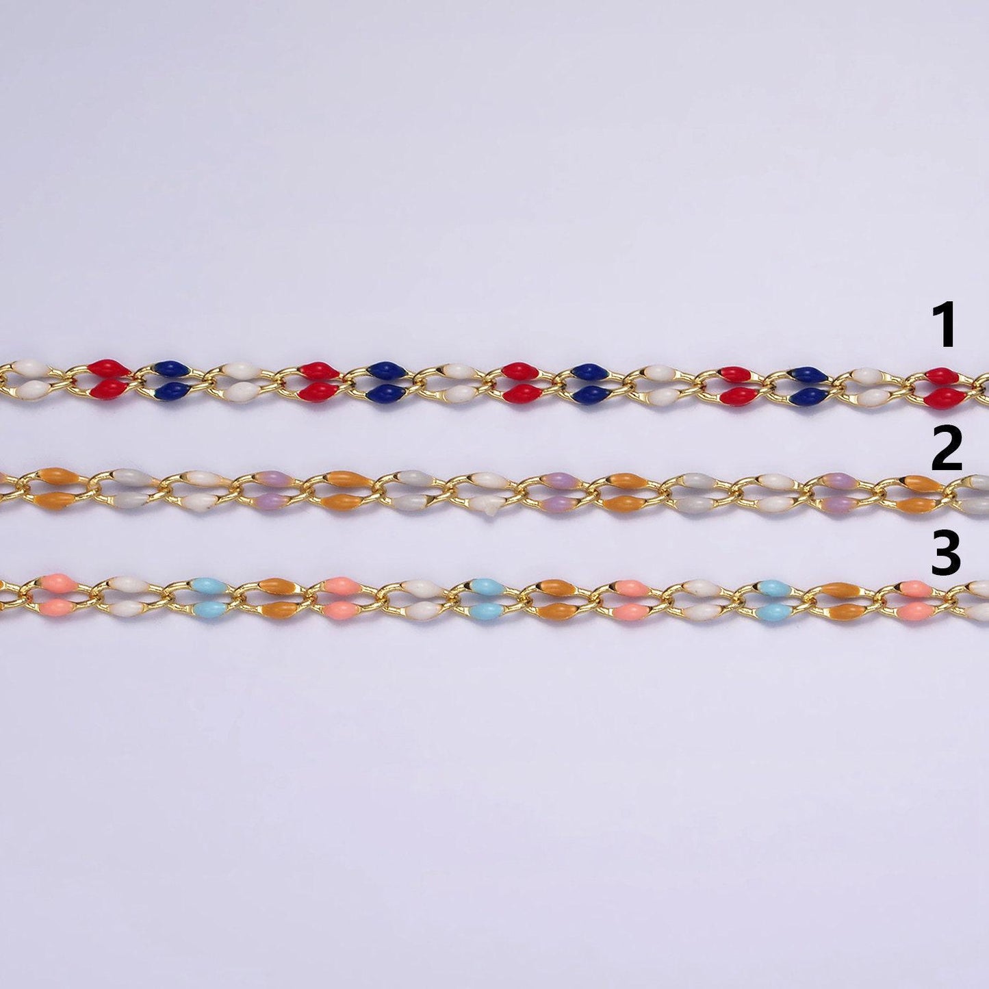 Dainty enamel chain rainbow seasonal chain permanent jewelry wholesale soft pastel enamel chain, red white blue enamel gold chain roll1422