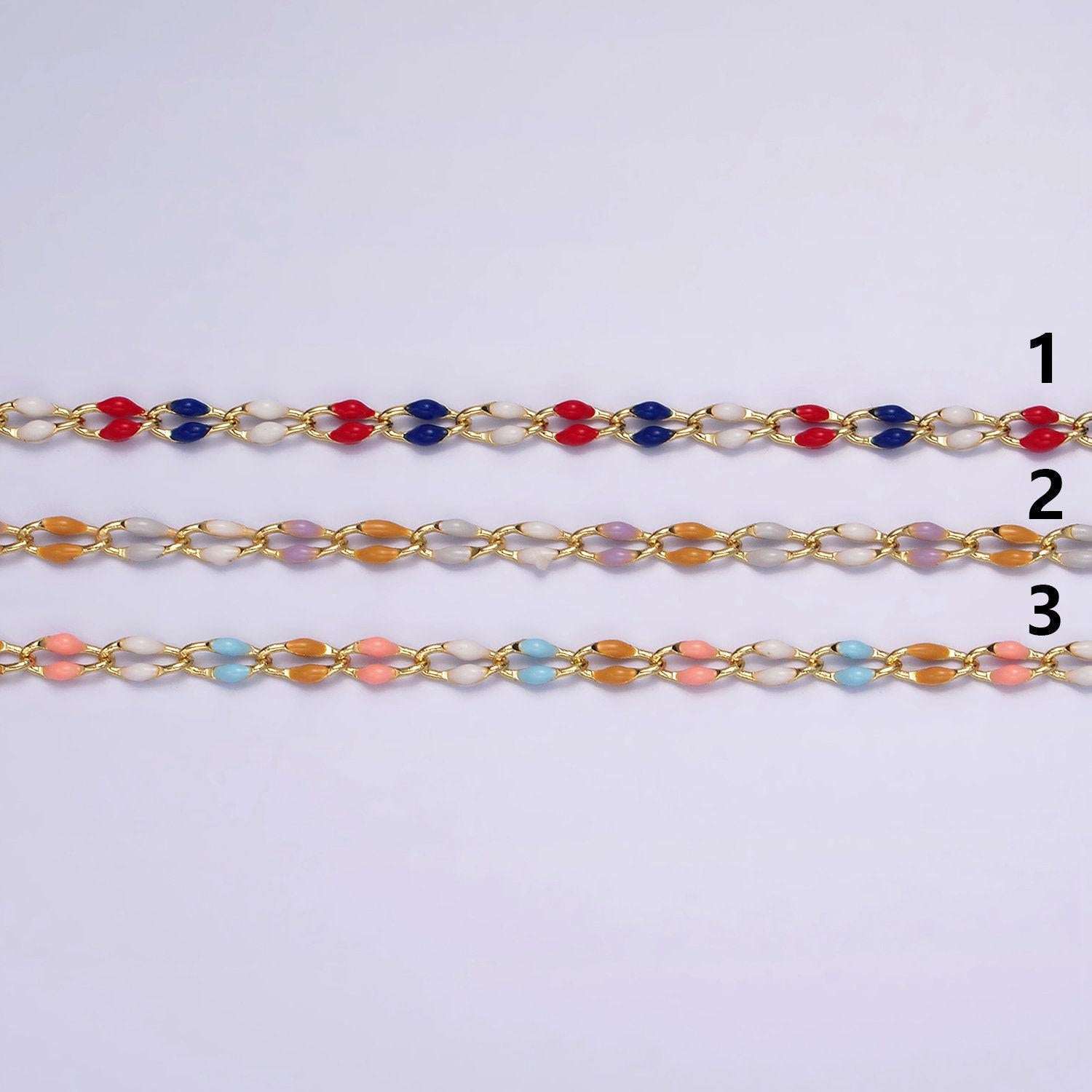 Dainty enamel chain rainbow seasonal chain permanent jewelry wholesale soft pastel enamel chain, red white blue enamel gold chain roll1422
