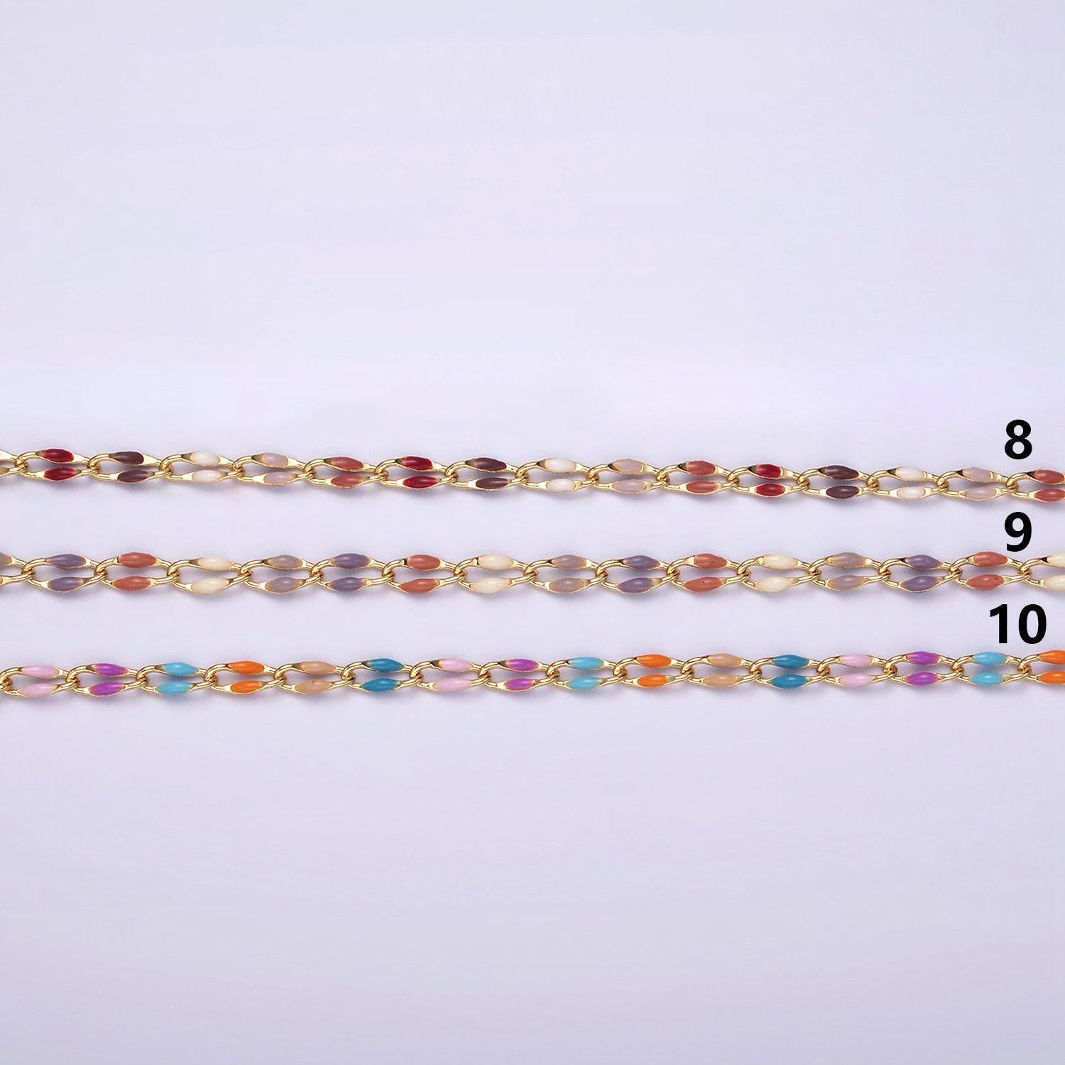 Dainty enamel chain rainbow seasonal chain permanent jewelry wholesale soft pastel enamel chain, red white blue enamel gold chain roll1422