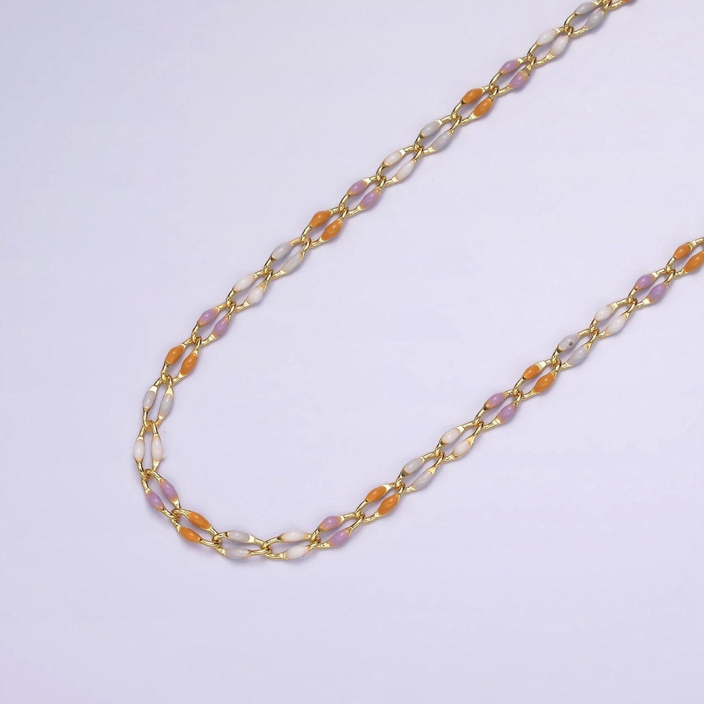 Dainty enamel chain rainbow seasonal chain permanent jewelry wholesale soft pastel enamel chain, red white blue enamel gold chain roll1422
