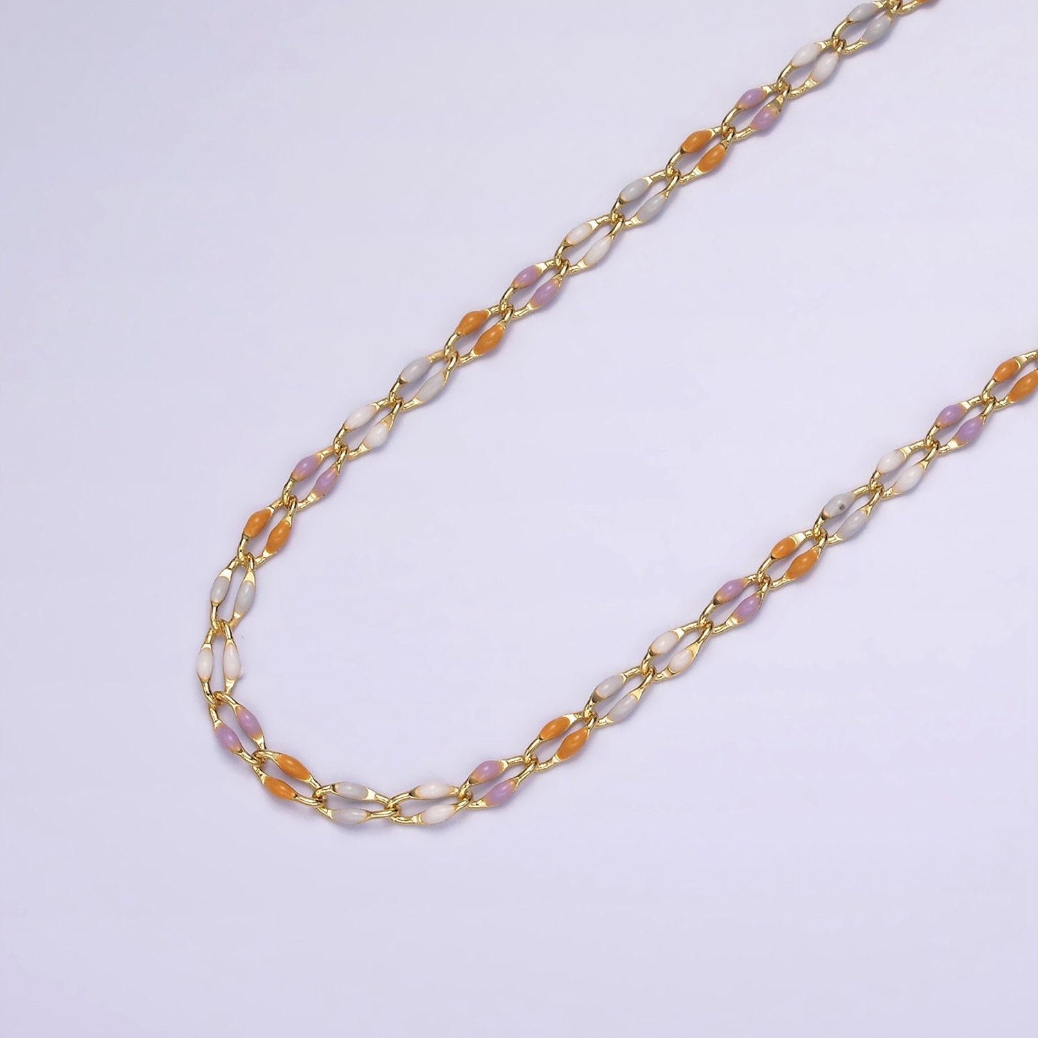 Dainty enamel chain rainbow seasonal chain permanent jewelry wholesale soft pastel enamel chain, red white blue enamel gold chain roll1422