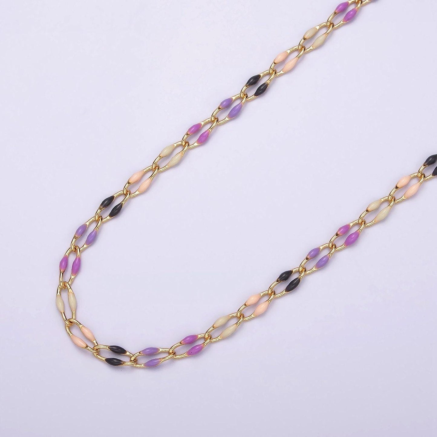 Dainty enamel chain rainbow seasonal chain permanent jewelry wholesale soft pastel enamel chain, red white blue enamel gold chain roll1422