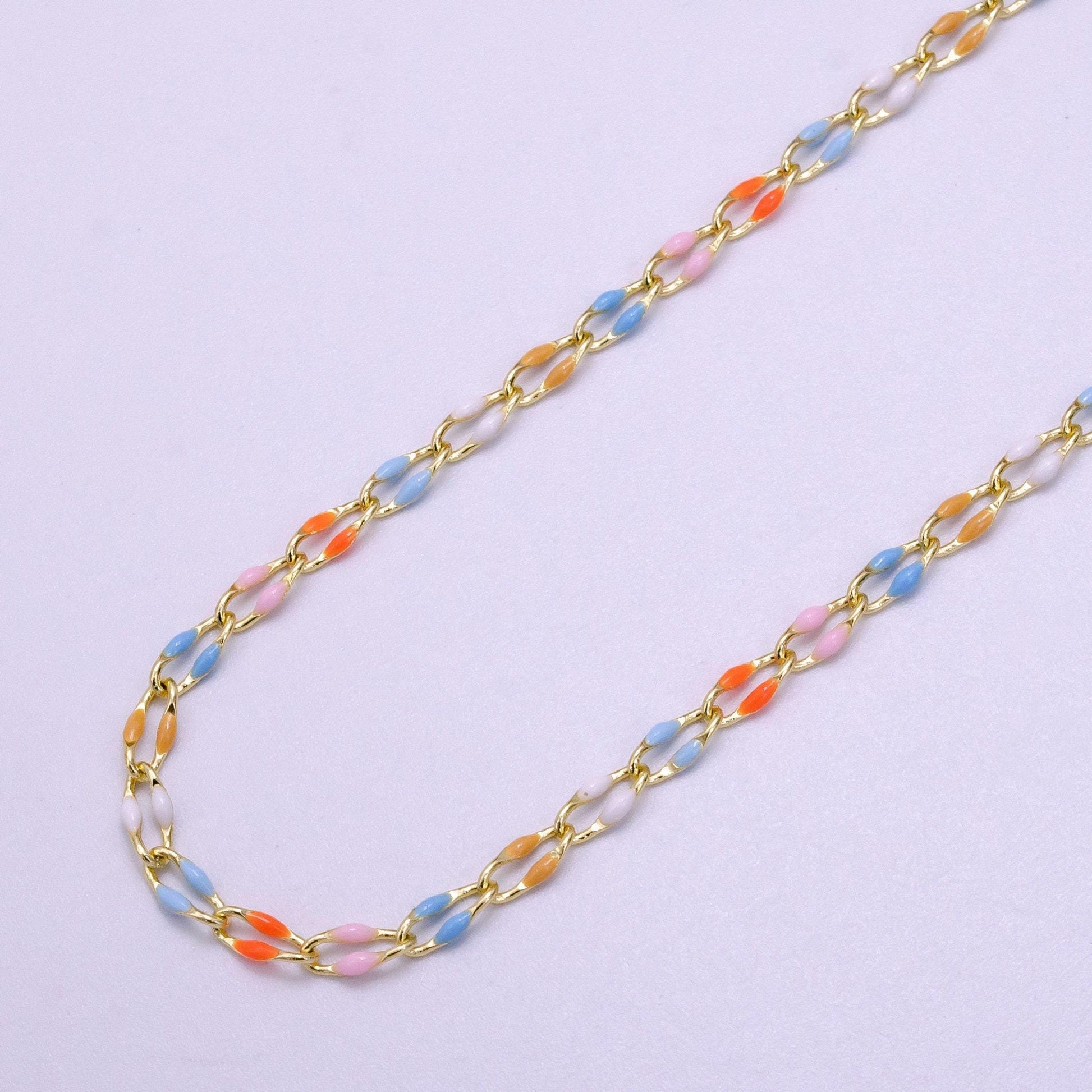 Dainty enamel chain rainbow seasonal chain permanent jewelry wholesale soft pastel enamel chain, red white blue enamel gold chain roll1422