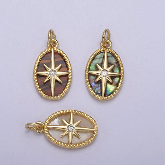 14k gold filled pearl, tiger eye, abalone shell charm pendant north star charm for celestial necklace bracelet jewelry making n-820