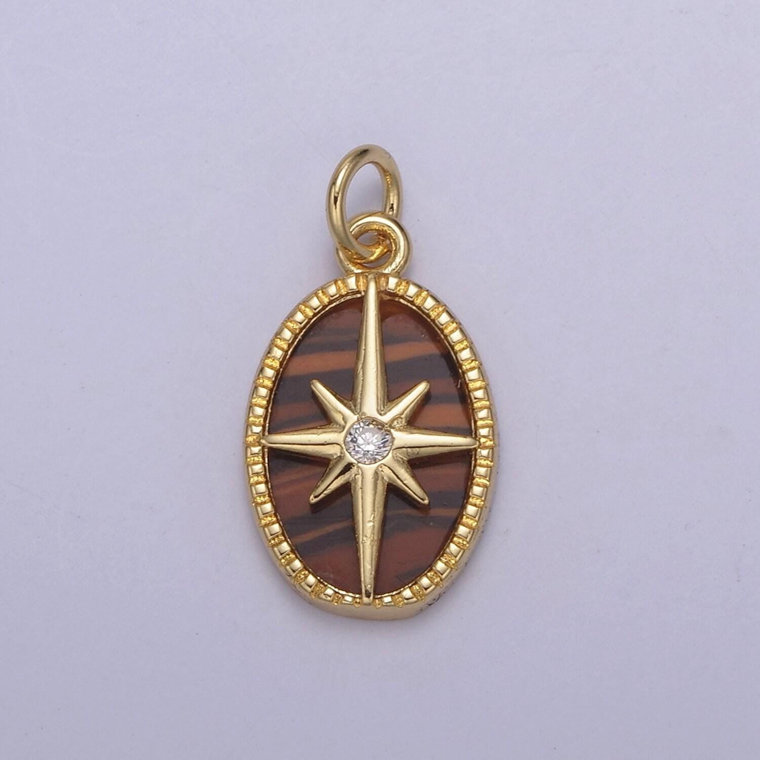 14k gold filled pearl, tiger eye, abalone shell charm pendant north star charm for celestial necklace bracelet jewelry making n-820