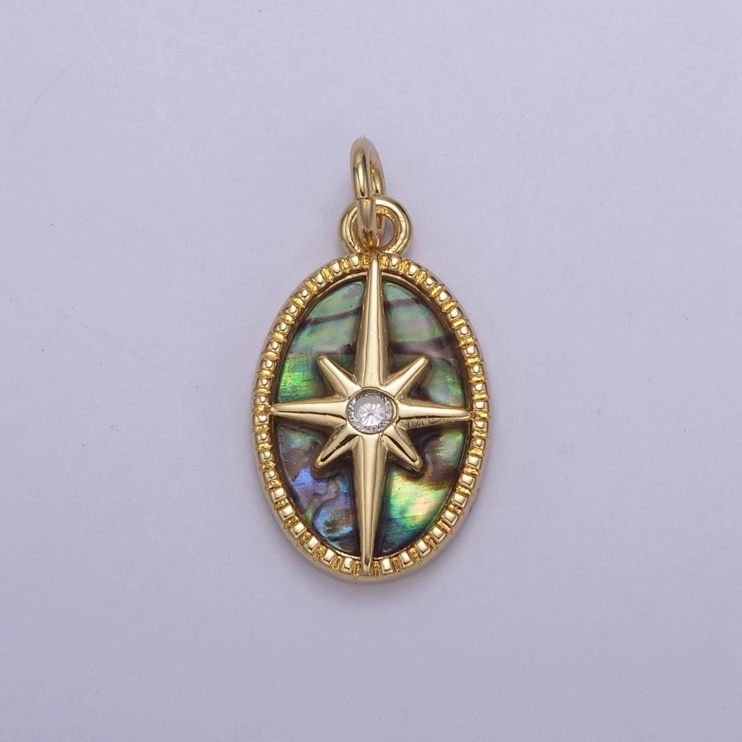 14k gold filled pearl, tiger eye, abalone shell charm pendant north star charm for celestial necklace bracelet jewelry making n-820