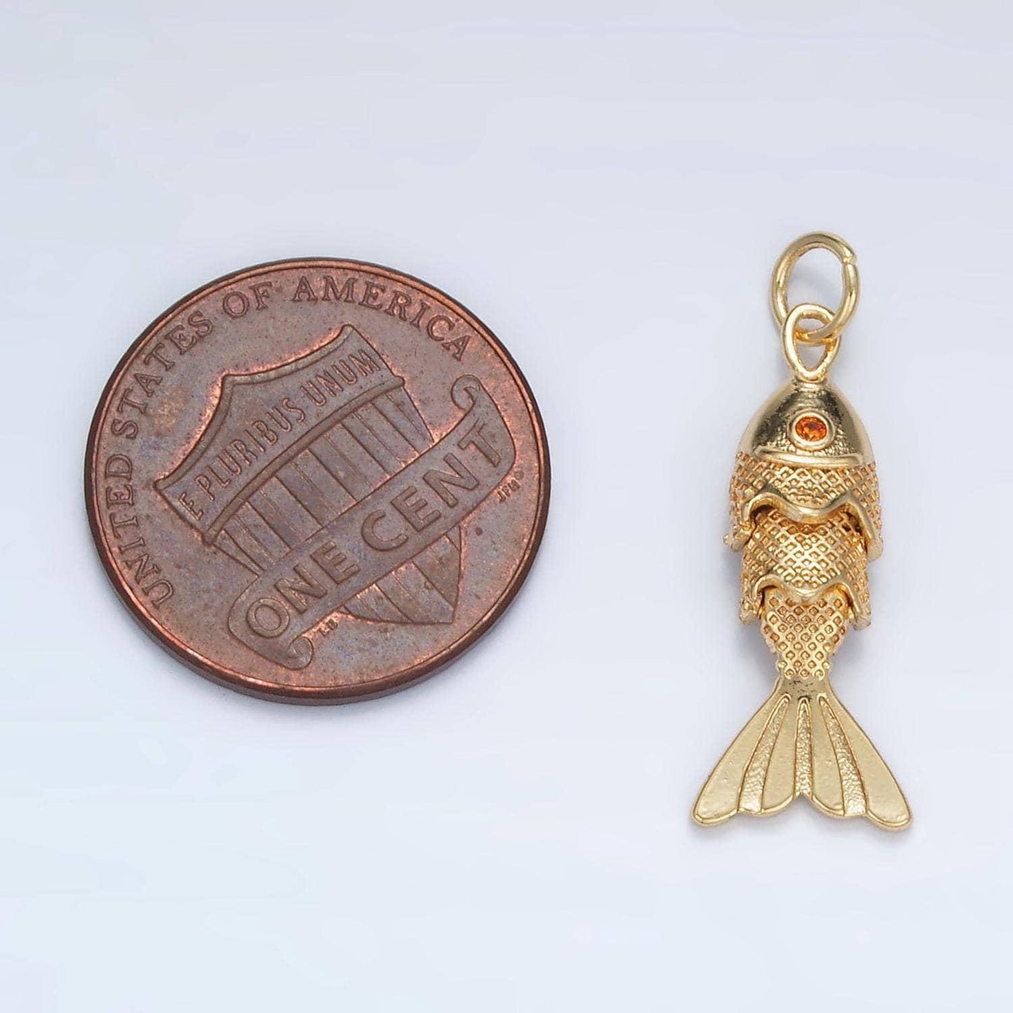 24k gold filled 25mm orange cz eye multidimensional fish sea animal | ag-925