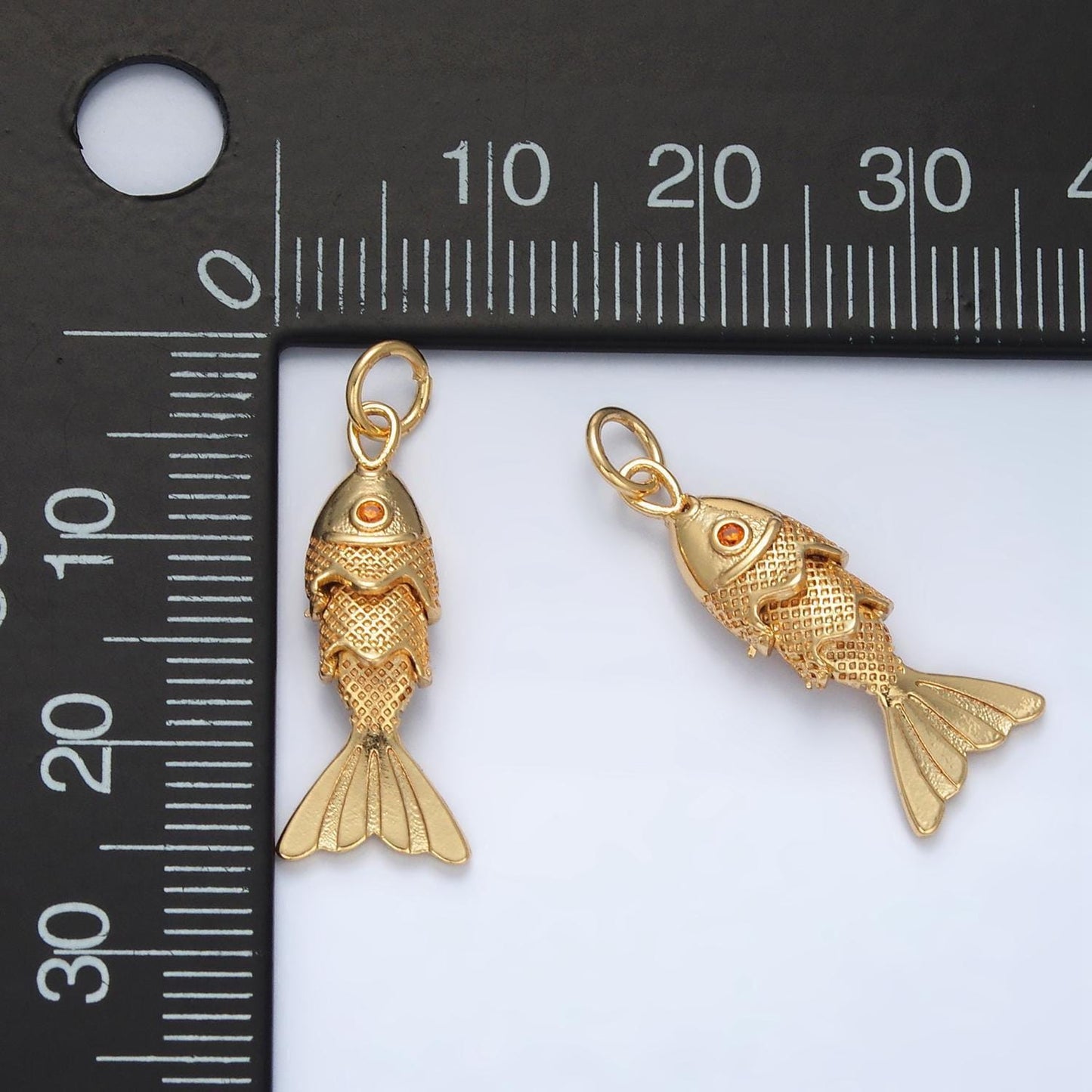 24k gold filled 25mm orange cz eye multidimensional fish sea animal | ag-925