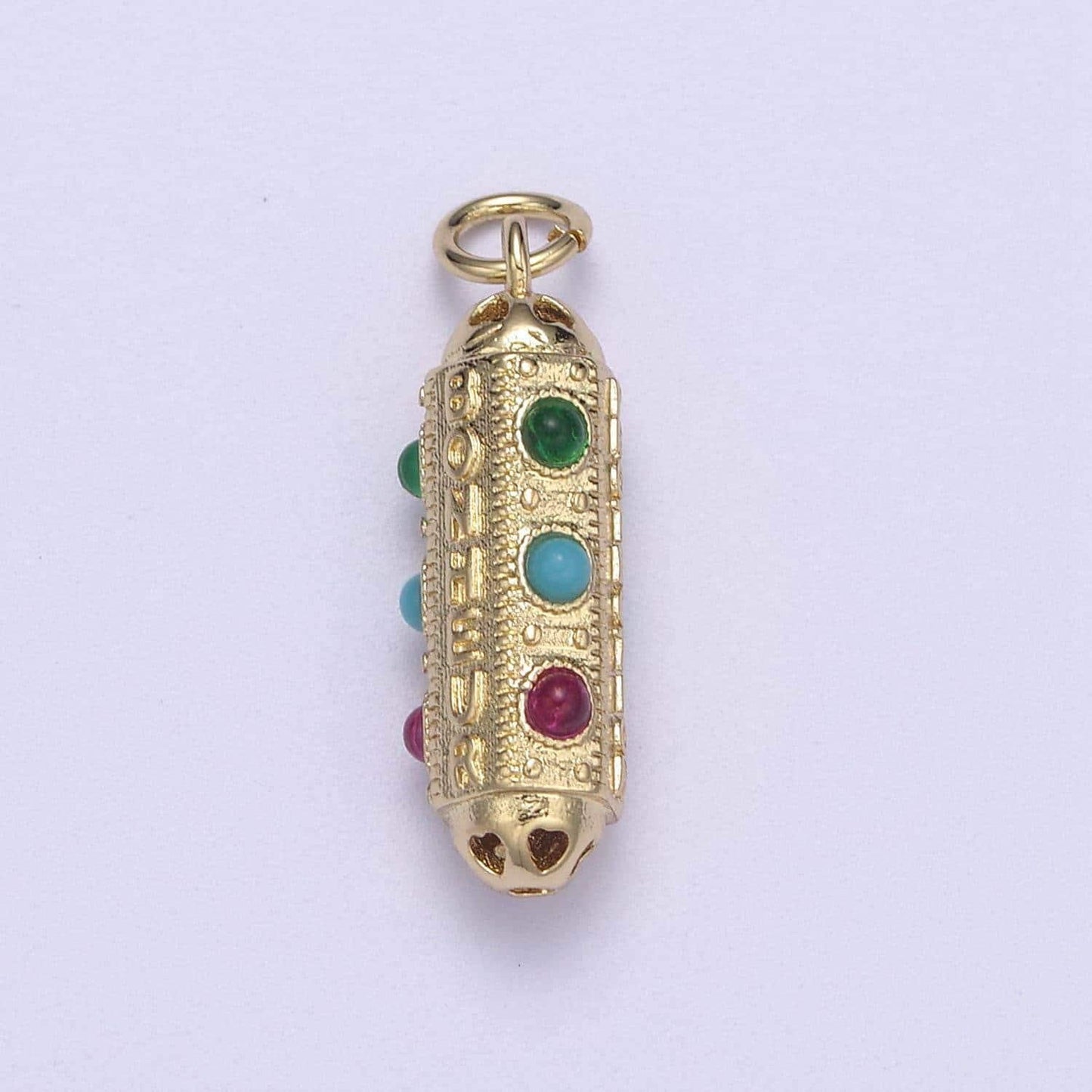 24k gold filled amulet pill pendant with encouraging word " courage, protection, bonheur " written n-306