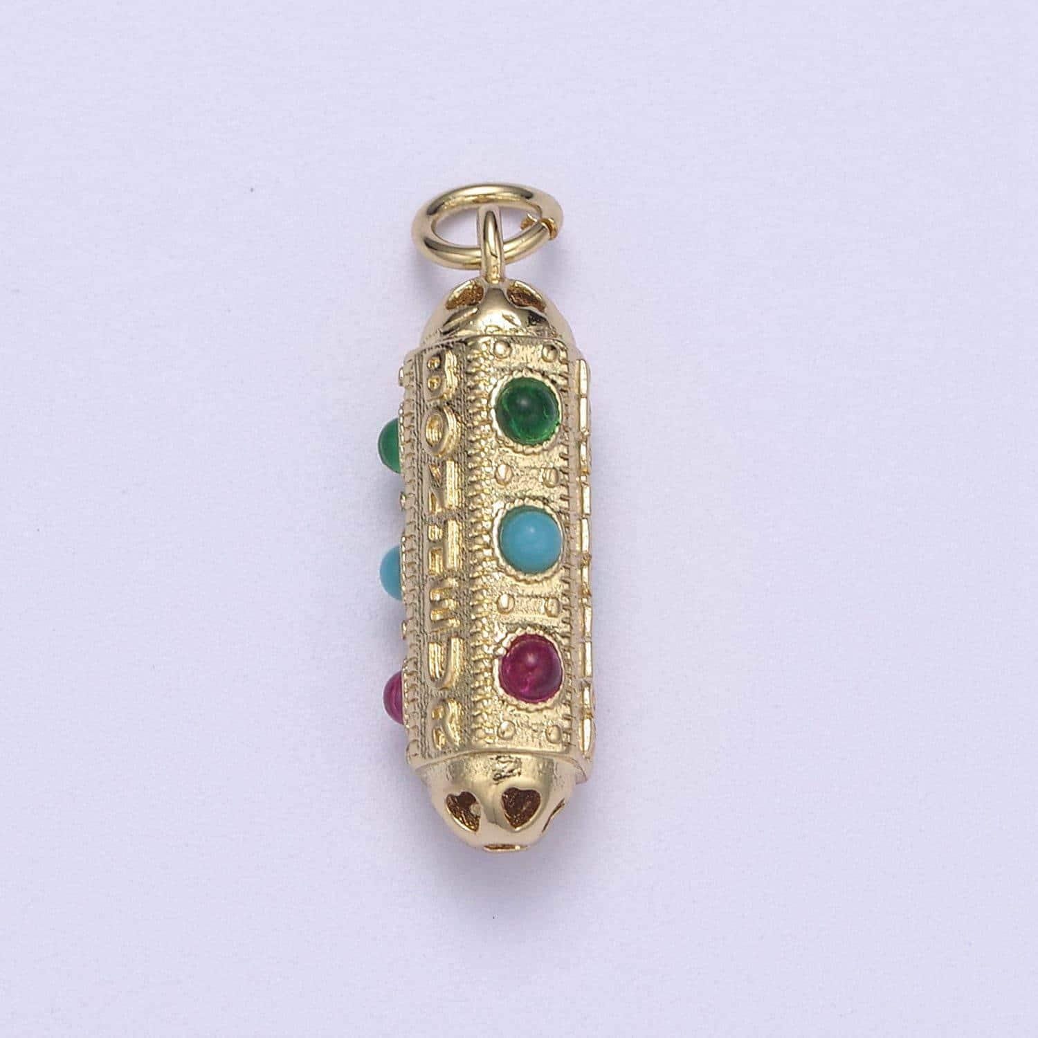 24k gold filled amulet pill pendant with encouraging word " courage, protection, bonheur " written n-306