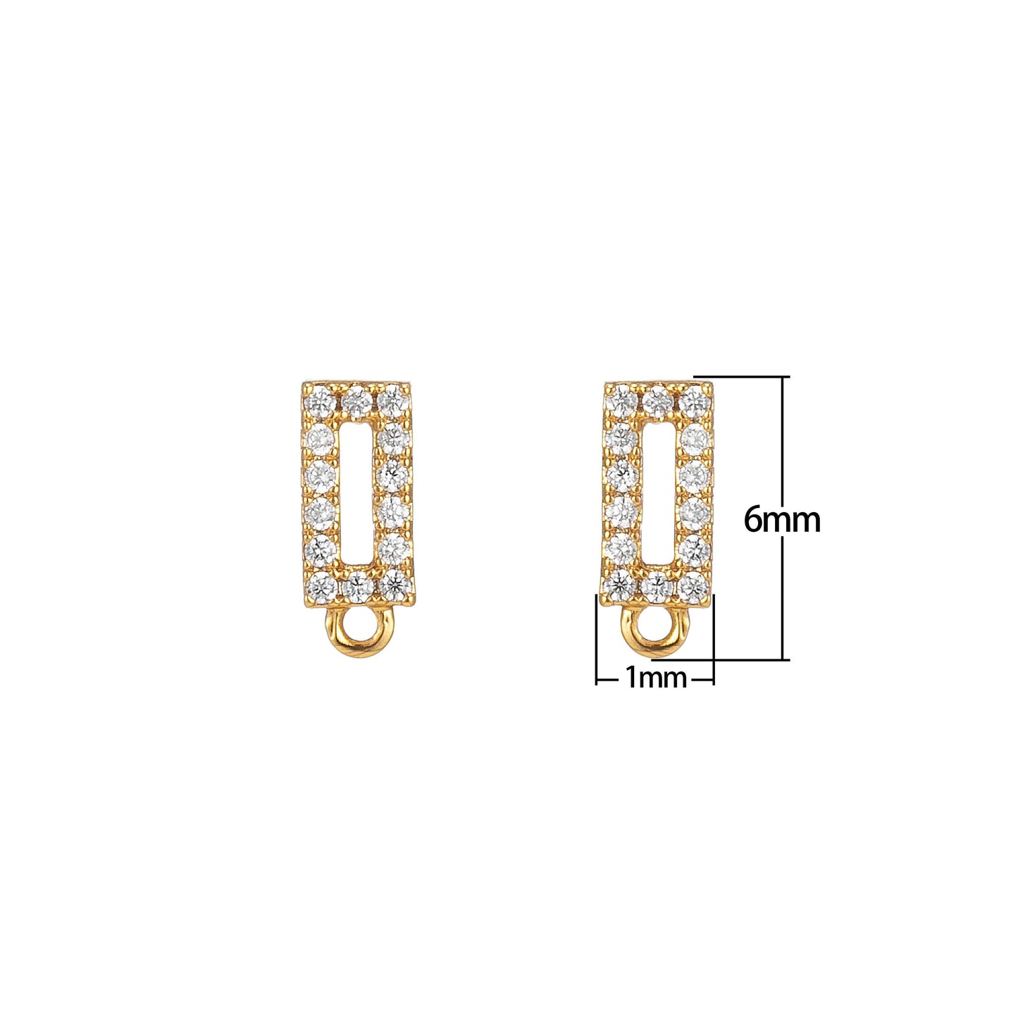 14k gold filled pave cz earring with open link cz micro pave rectangle ear studs, cubic zirconia earring stud for earring component