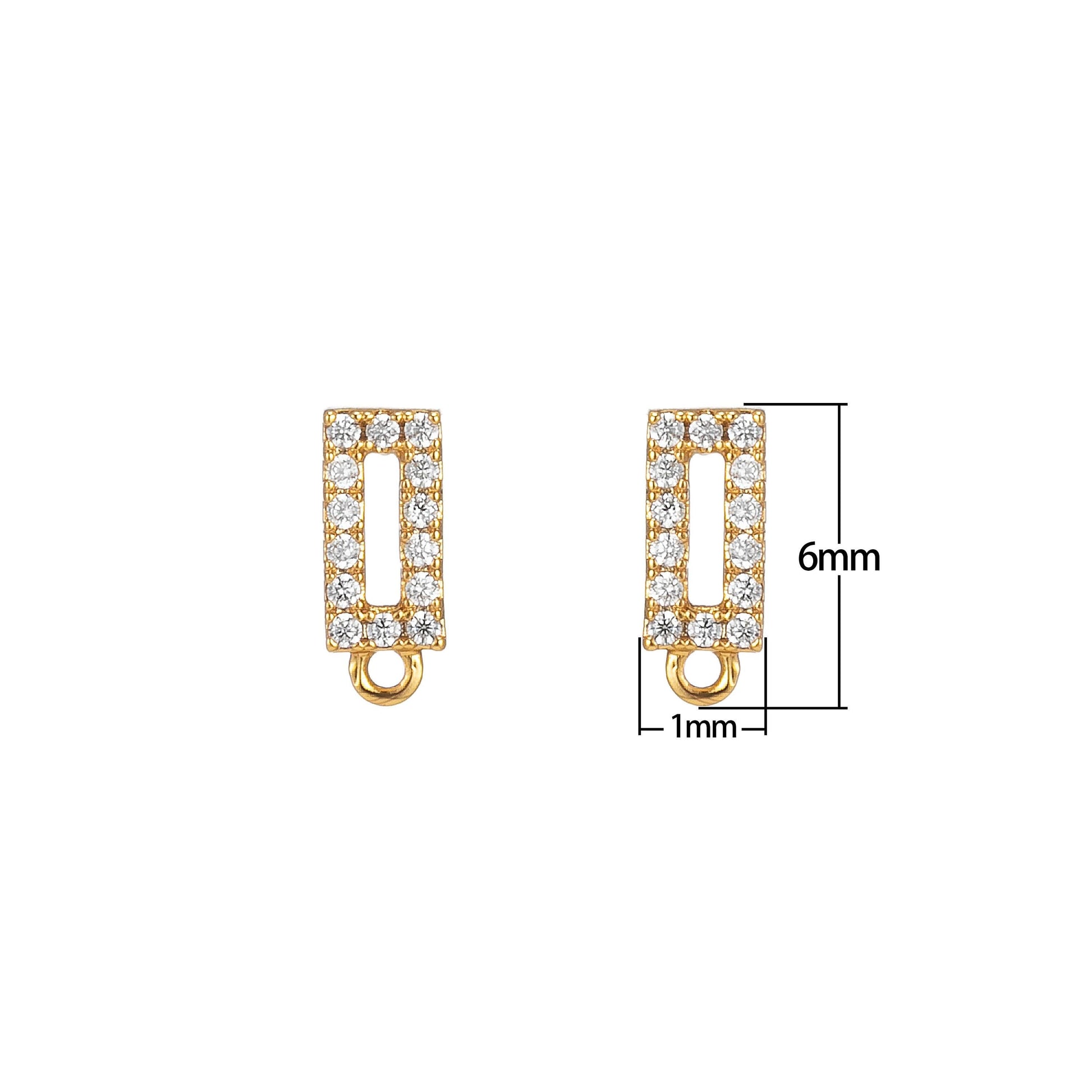 14k gold filled pave cz earring with open link cz micro pave rectangle ear studs, cubic zirconia earring stud for earring component