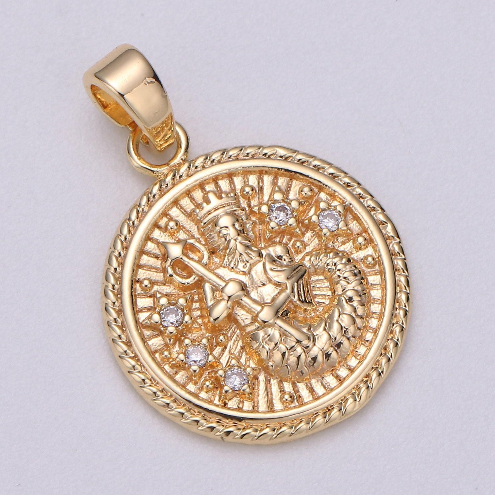 Dainty zodiac horoscope sign constellation medallion pendant charm textured coin decorative edge for necklace jewelry making, a1761--1766