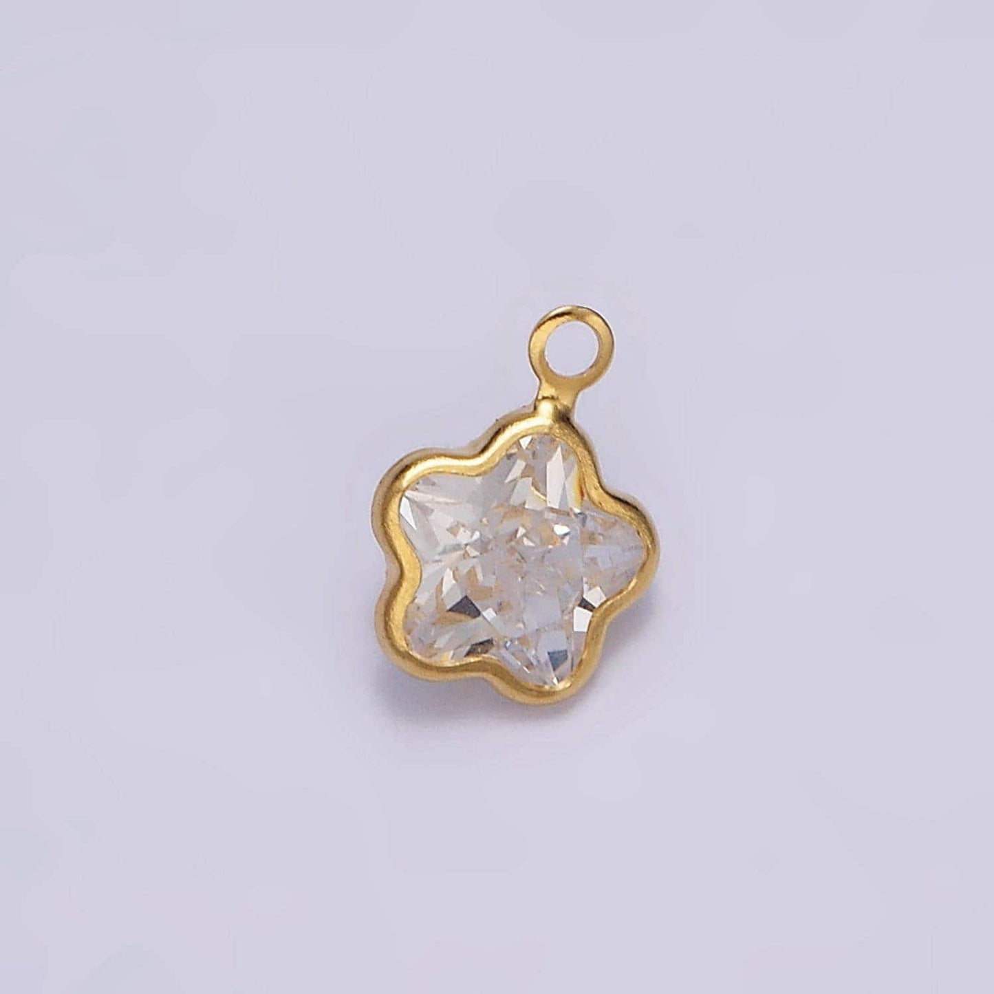 16k gold filled mini celestial star flower clear crystal cz bezel charm | n972