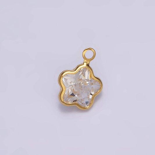 16k gold filled mini celestial star flower clear crystal cz bezel charm | n972