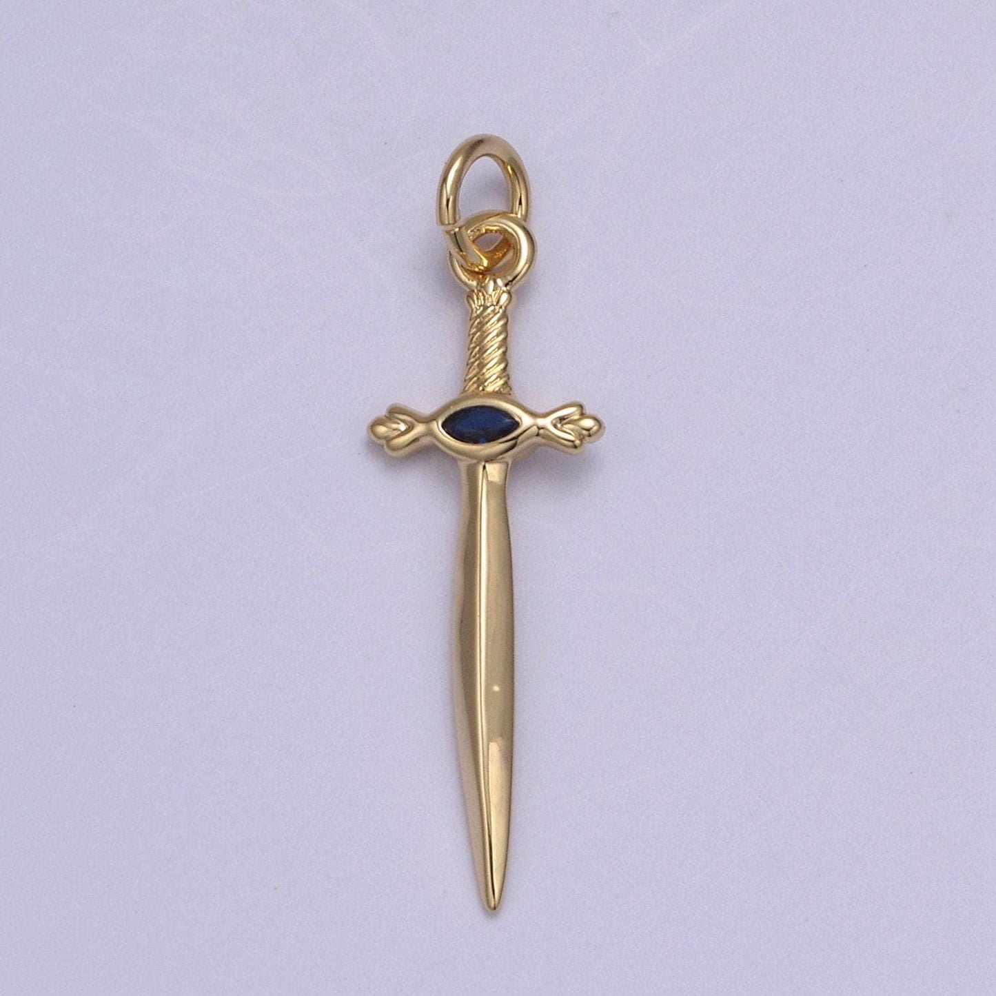 Dainty sword inlay cz gemstone with 4 color option dagger knife pendant | diy fashion charm add on necklace bracelet | n-811