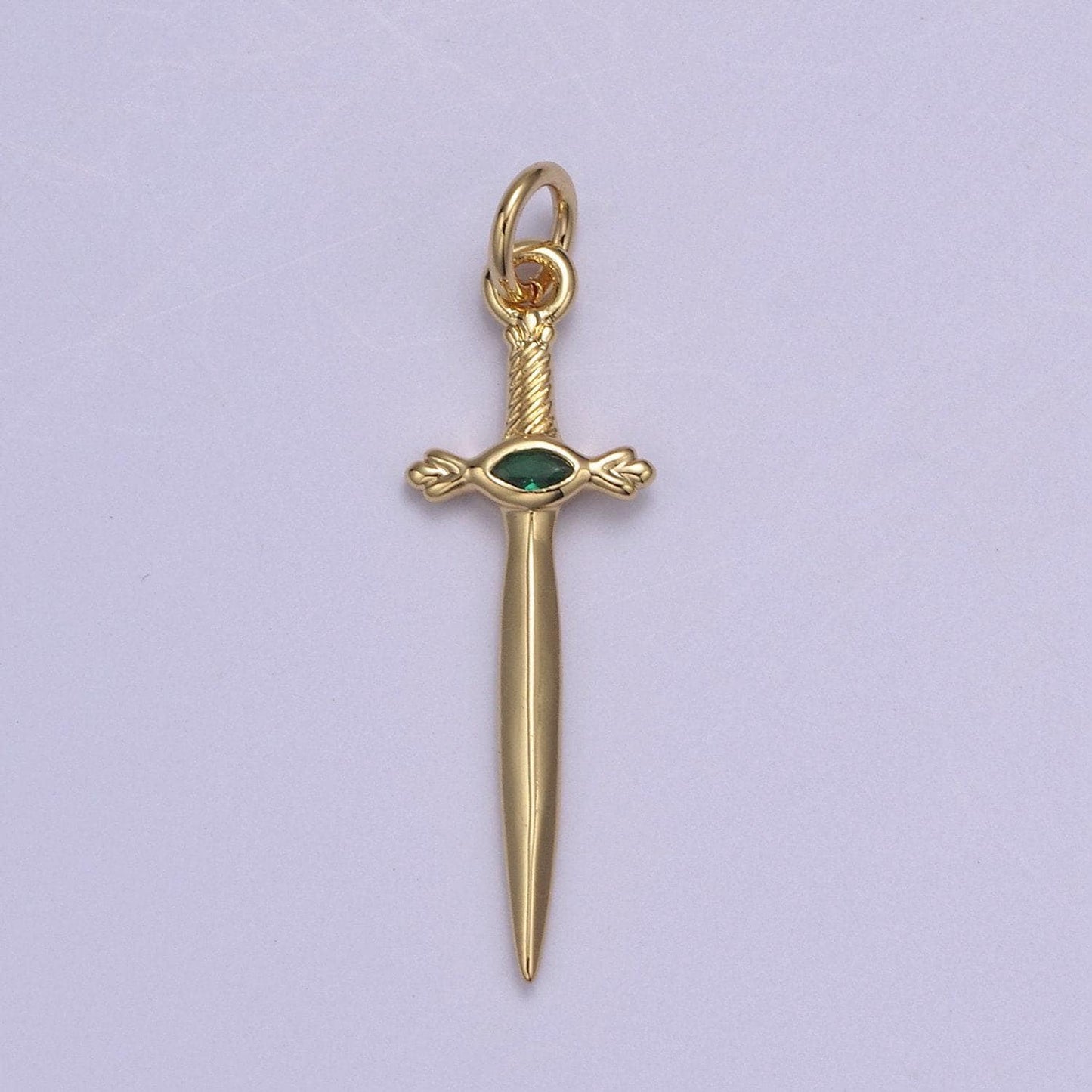 Dainty sword inlay cz gemstone with 4 color option dagger knife pendant | diy fashion charm add on necklace bracelet | n-811