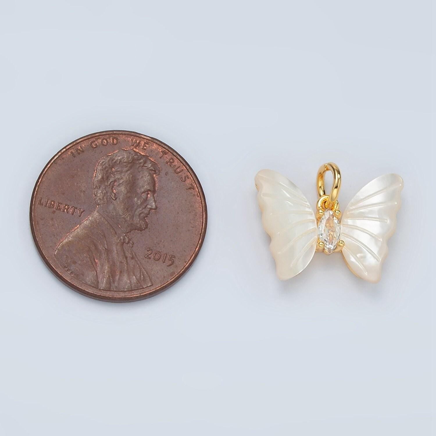 24k gold filled shell pearl butterfly charm animal pendant for necklace bracelet earring charm | d666