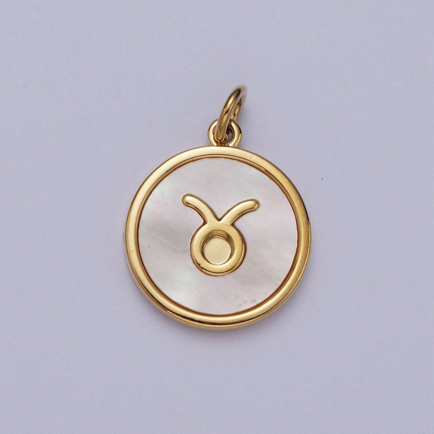 Shell pearl gold zodiac signs medallion pendant, 24k gold filled astrology birthday month horoscope mother of pearl round coin charm |